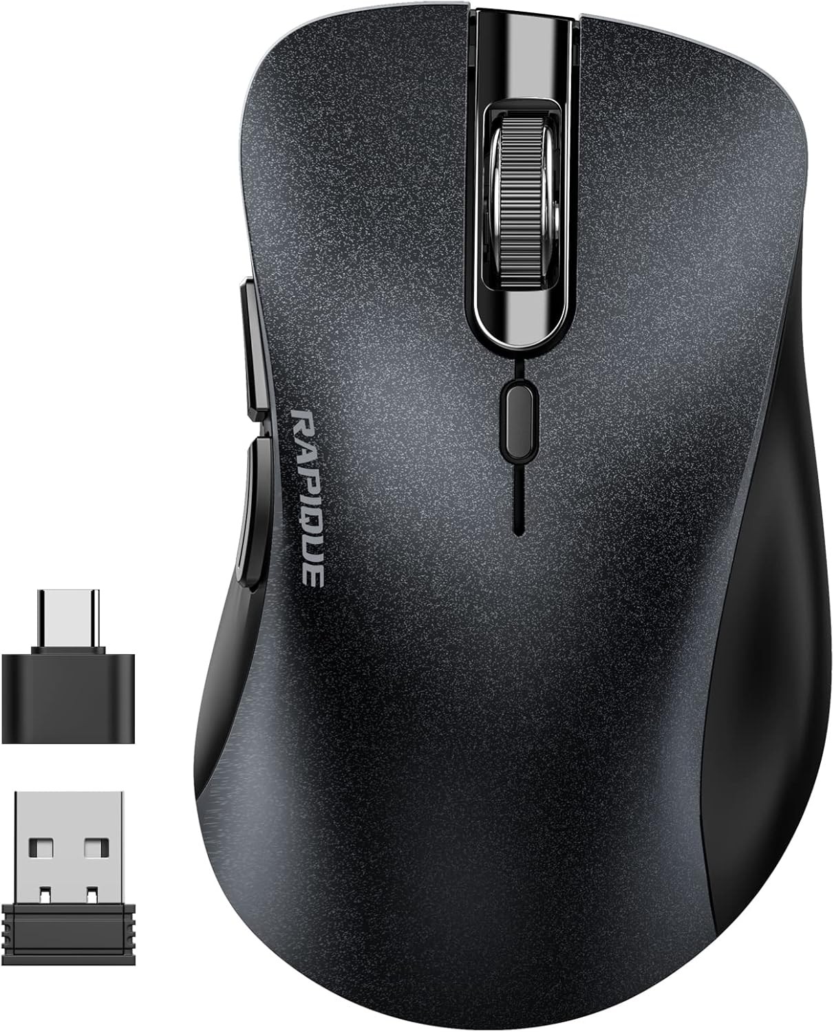 Wireless Mouse, 2.4G Silent Computer Mice with USB Receiver & Type-C Black