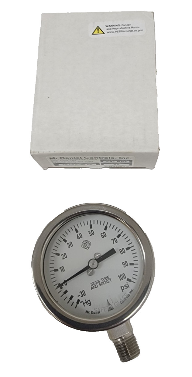 McDaniel Controls 1/4" NPT -30" Hg-0-100 psi Pressure Gauge KX AB40513