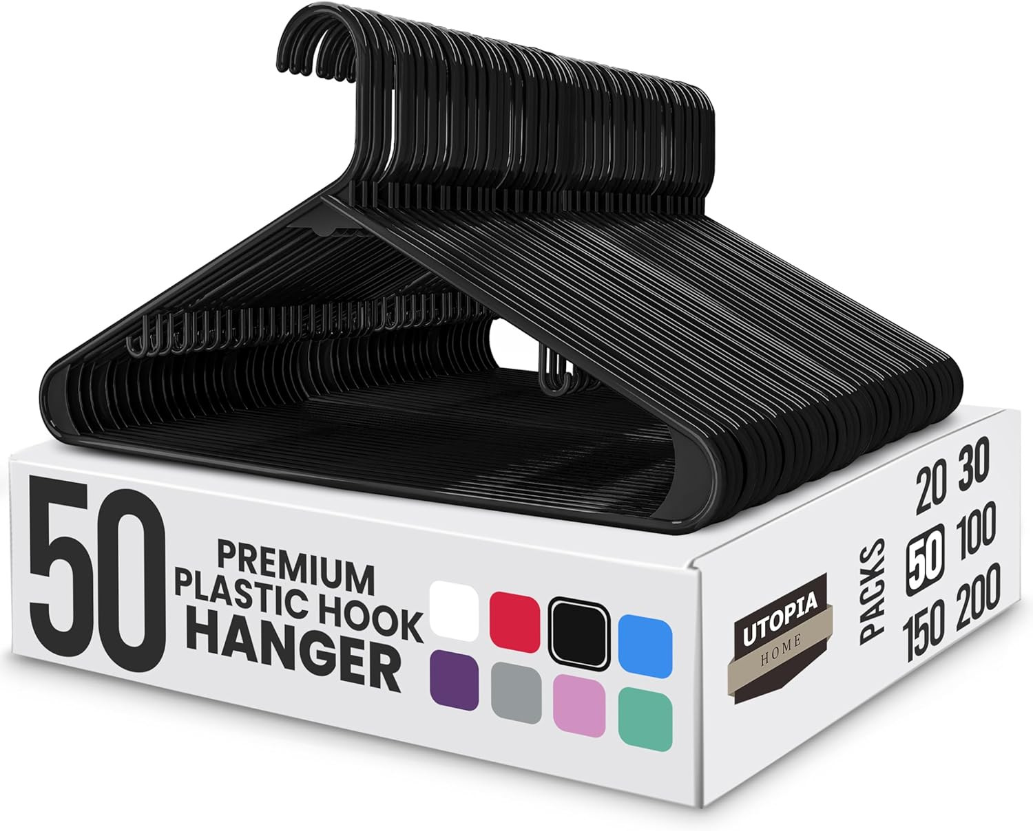 Plastic Hangers 50 Pack - Space Saving Clothes Hanger - Durable & Strong Closet