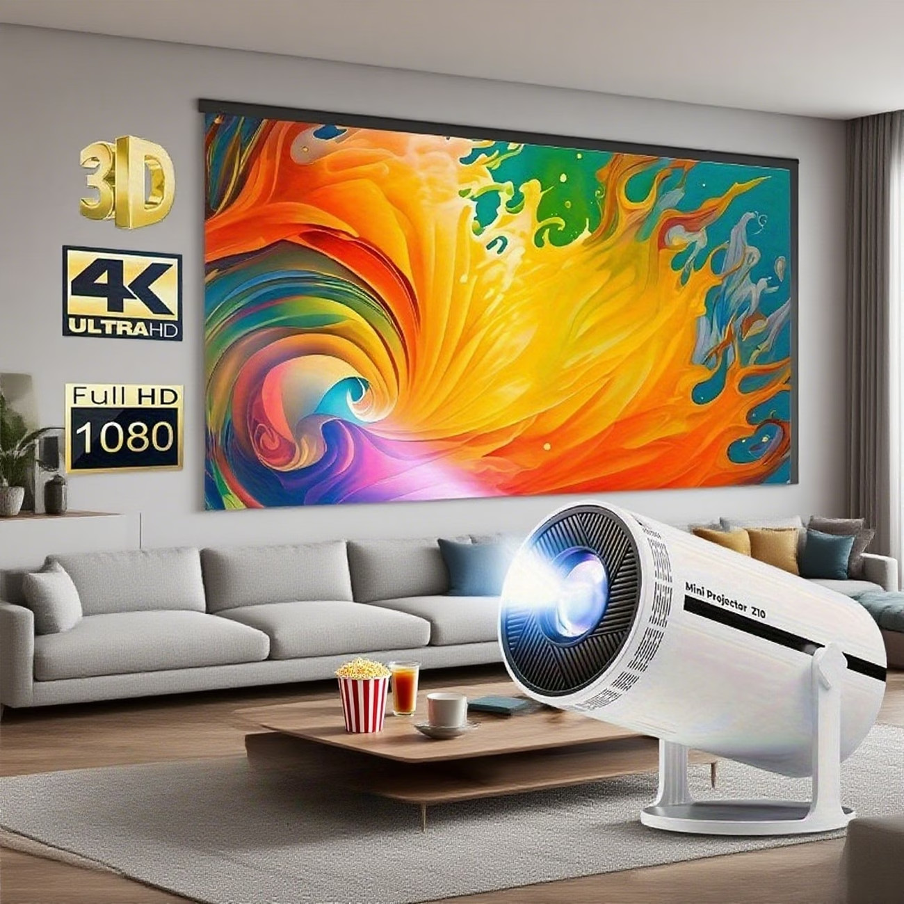 60 Inch, Projector Screen, 4K HD Portable Foldable, Outdoor Movie Screen