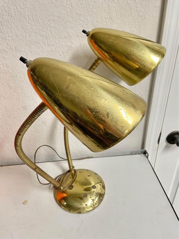 Dual Head Vintage Brass Cone Shape Double Bullet Lamp *needs work* NLhB