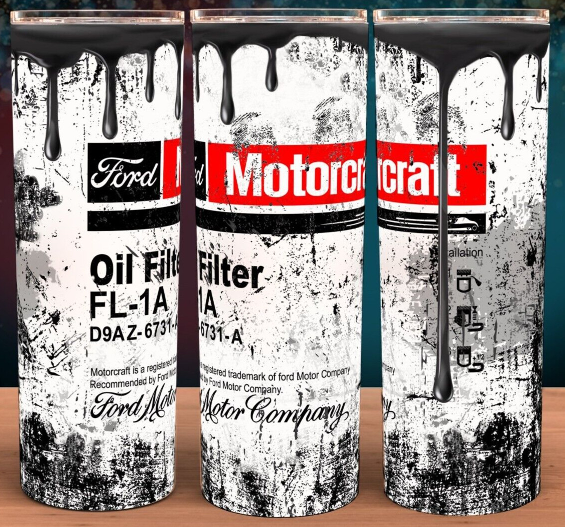 Ford Motorcraft FL-1A Oil Filter Distressed Cup Mug Tumbler 20oz