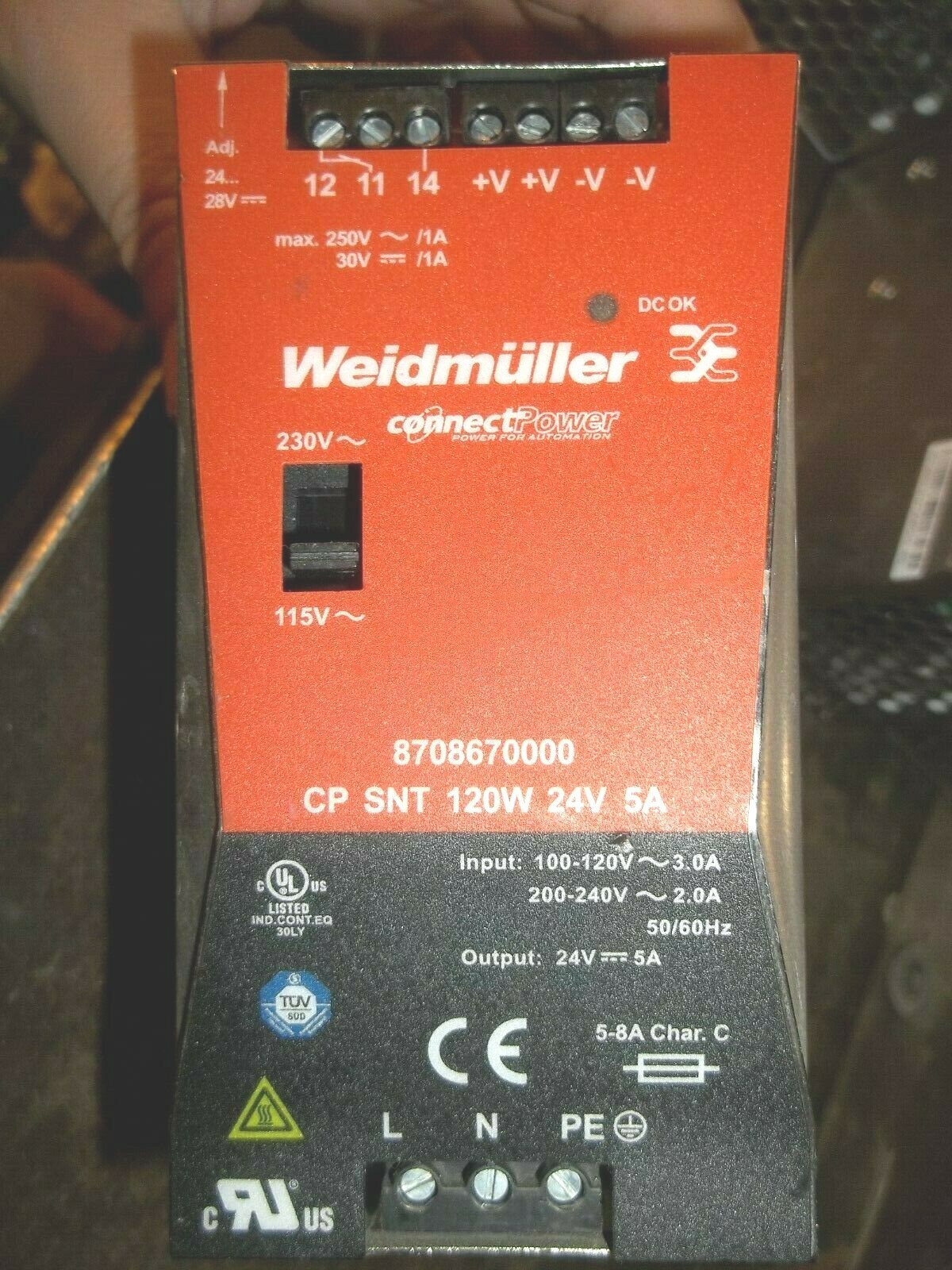 WEIDMULLER 8708670000 POWER SUPPLY 100-240V 3A 200-240V 2A 50/60HZ (WL2-3)
