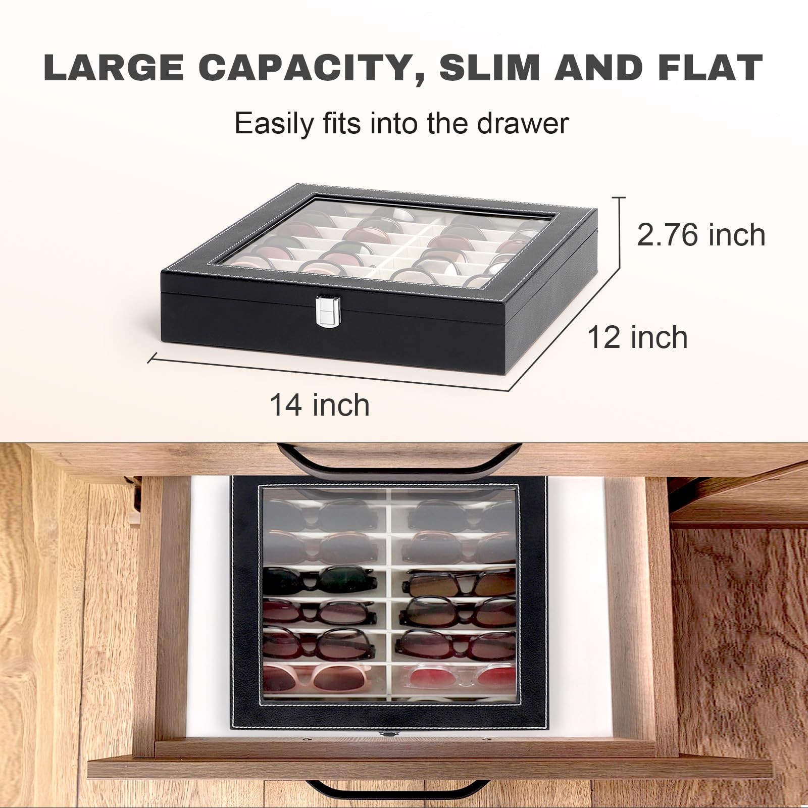 Sunglasses Organizer with 16 Adjustable Slots, Multiple Eyeglasses Display Ca...