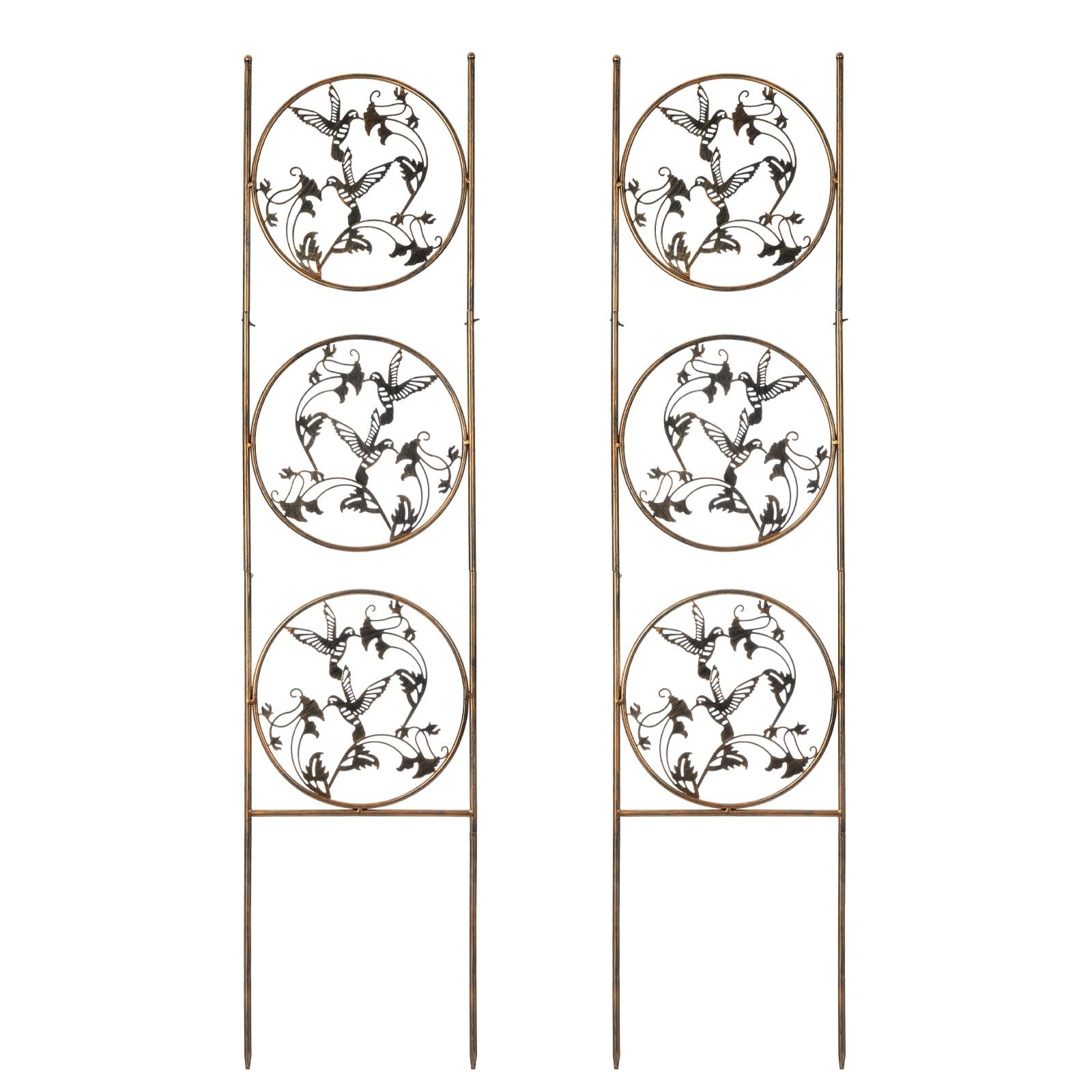 SUNNYPARK Set of 2 Hummingbird Metal Garden Trellis for Climbing Bronze