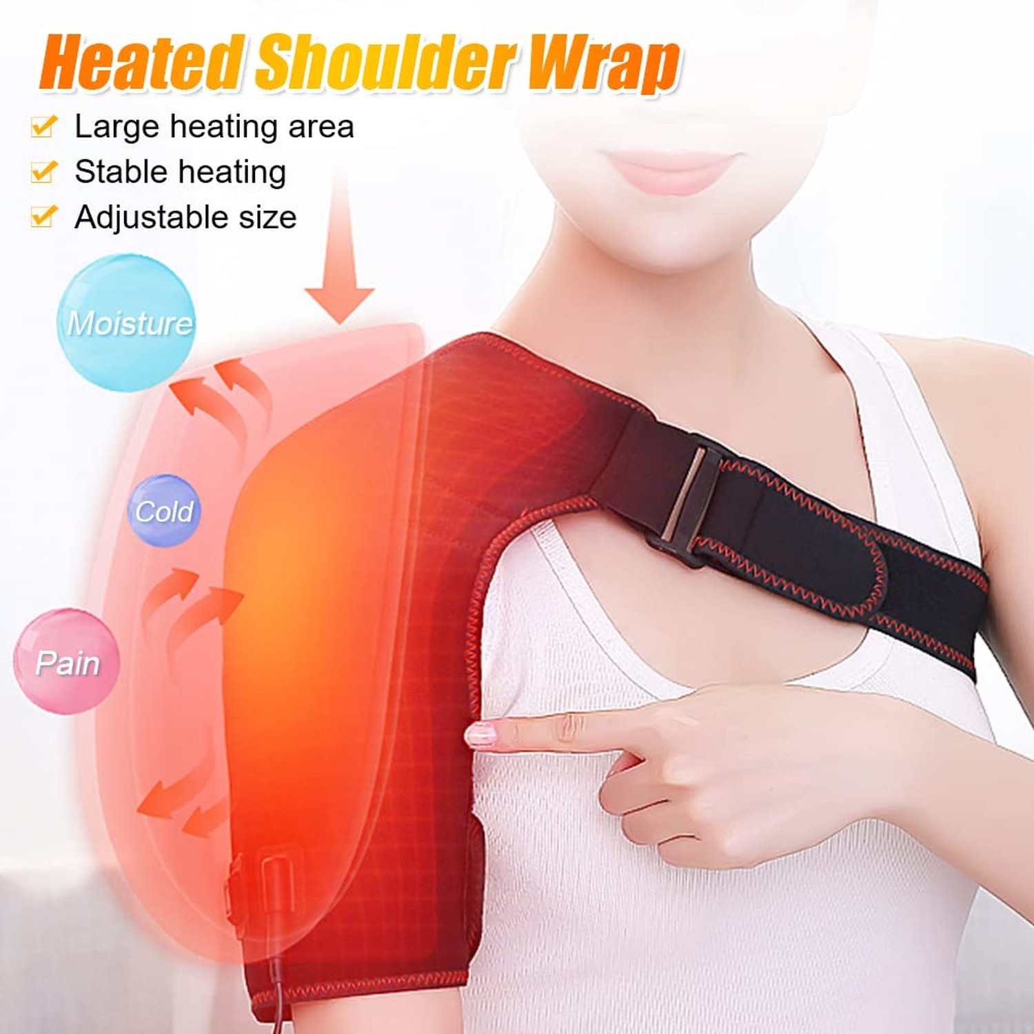 110V Electric Heated Shoulder Wrap, Shoulder Heating Pad Large Heating Area S...