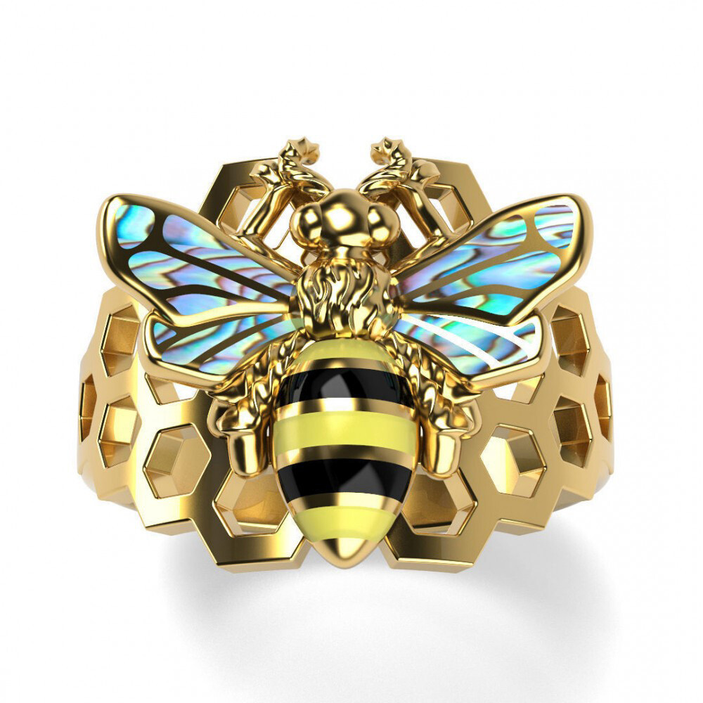 Fashion Bee 18k Yellow Gold Plated,925 Silver Filled Ring Women Jewelry Sz 6-10