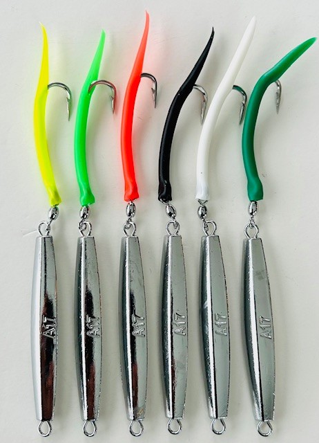 6 * A-17 Ava Diamond Jigs 2 oz. * W/Silicone Tube Tails * Bluefish - Stripers