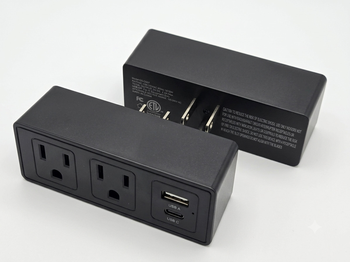 2 Pack Mini Wall Outlet Extender USB C USB A Power Adapter AC Plug Black 5v 2.4A
