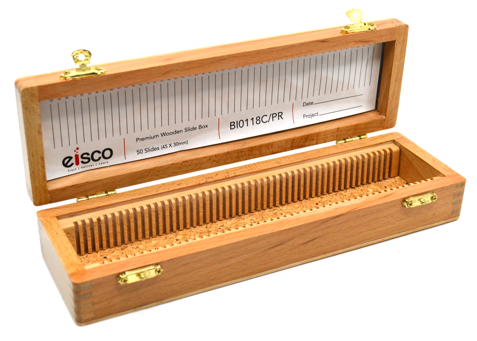 Wooden Slide Box for Size 45mm x 30mm Slides, Holds 50 Slides - Eisco Labs