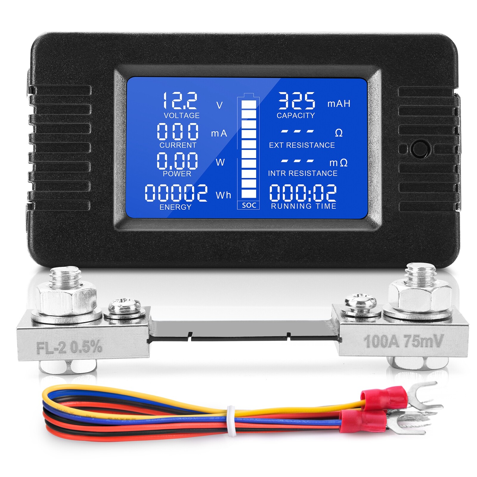 100A Shunt DC Battery Monitor Meter LCD Display 0-200V Volt Amp For Car RV Solar