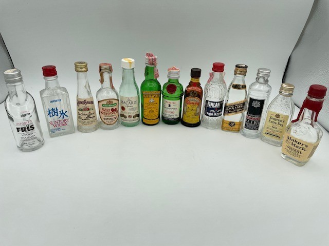 Lot of 13 Vintage EMPTY Mini Liquor and Liqueur Bottles