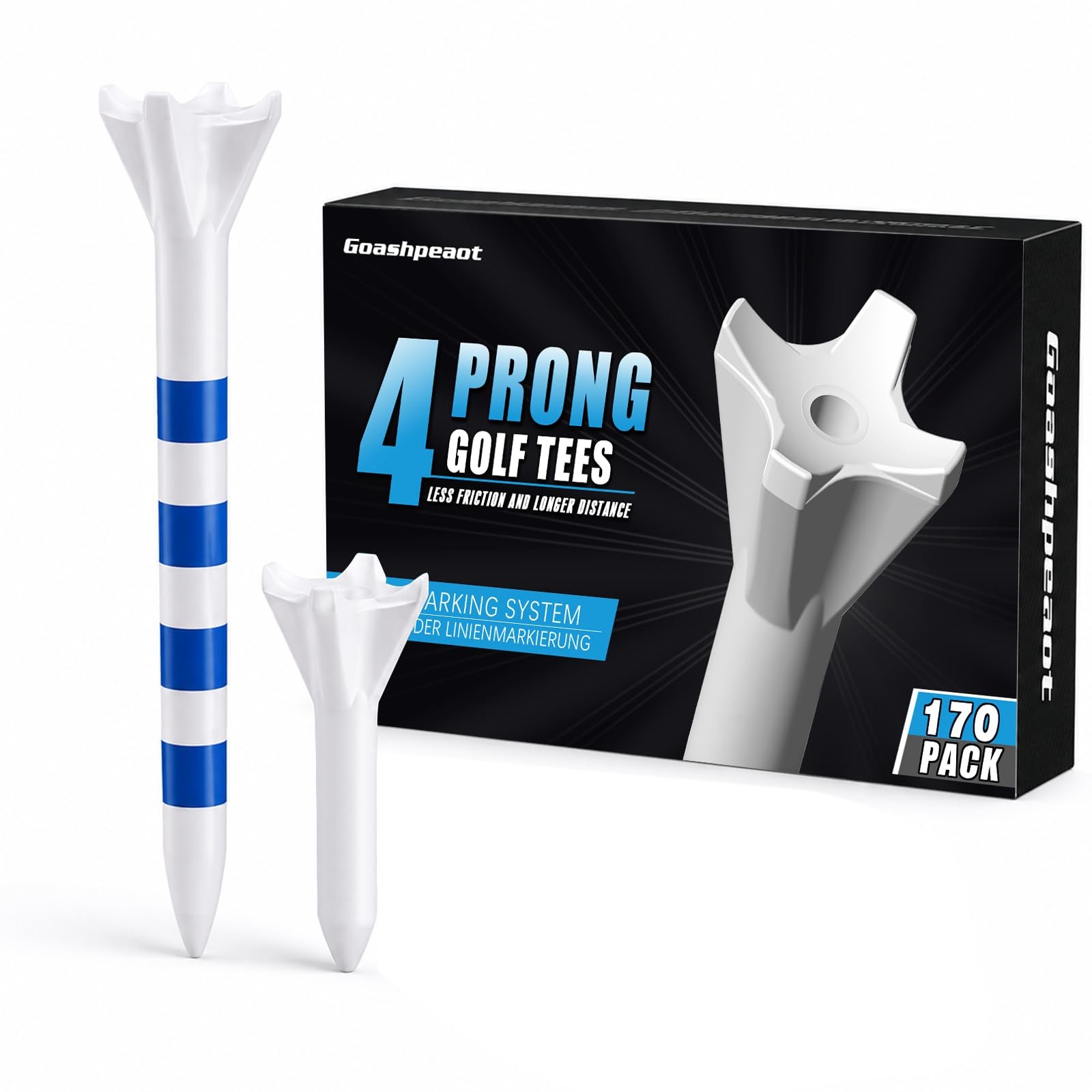 Goashpeaot 170 Pack Golf Tees, Pro 4 Line Marking System 3-1/4'', Blue