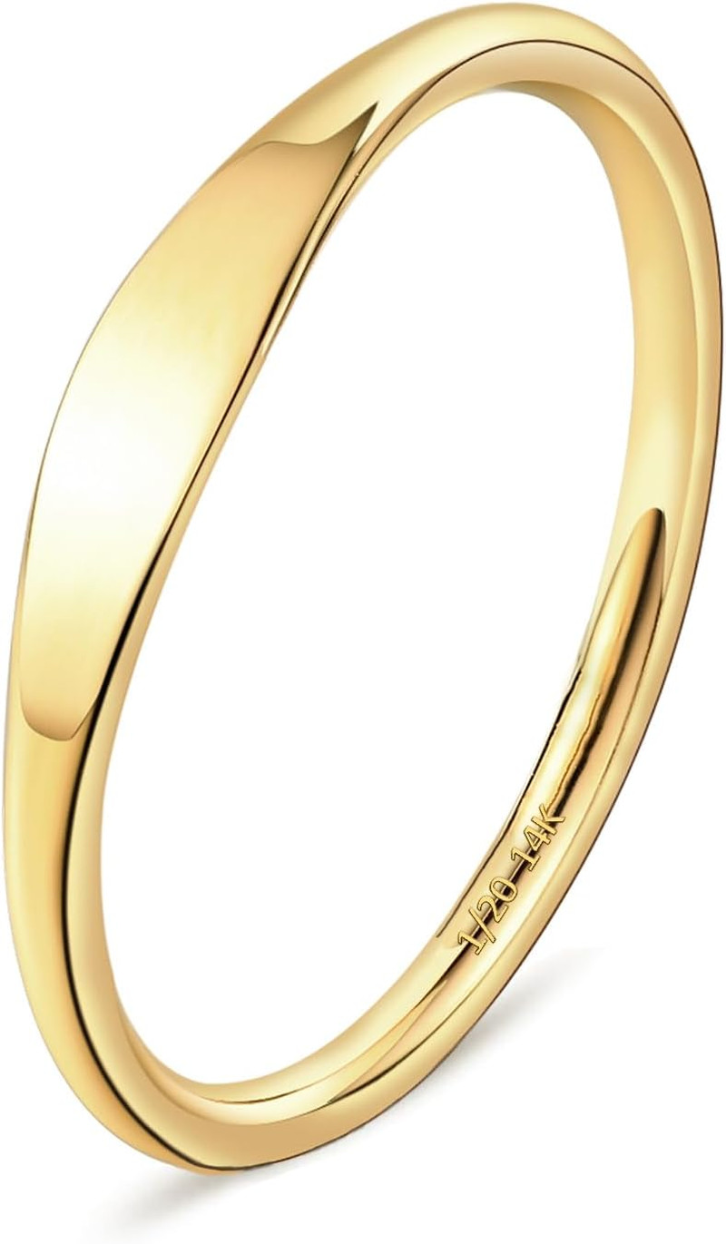 1.5Mm 14K Gold Filled Slim Signet Rings Thin Croissant Pinky Ring for Women Girl
