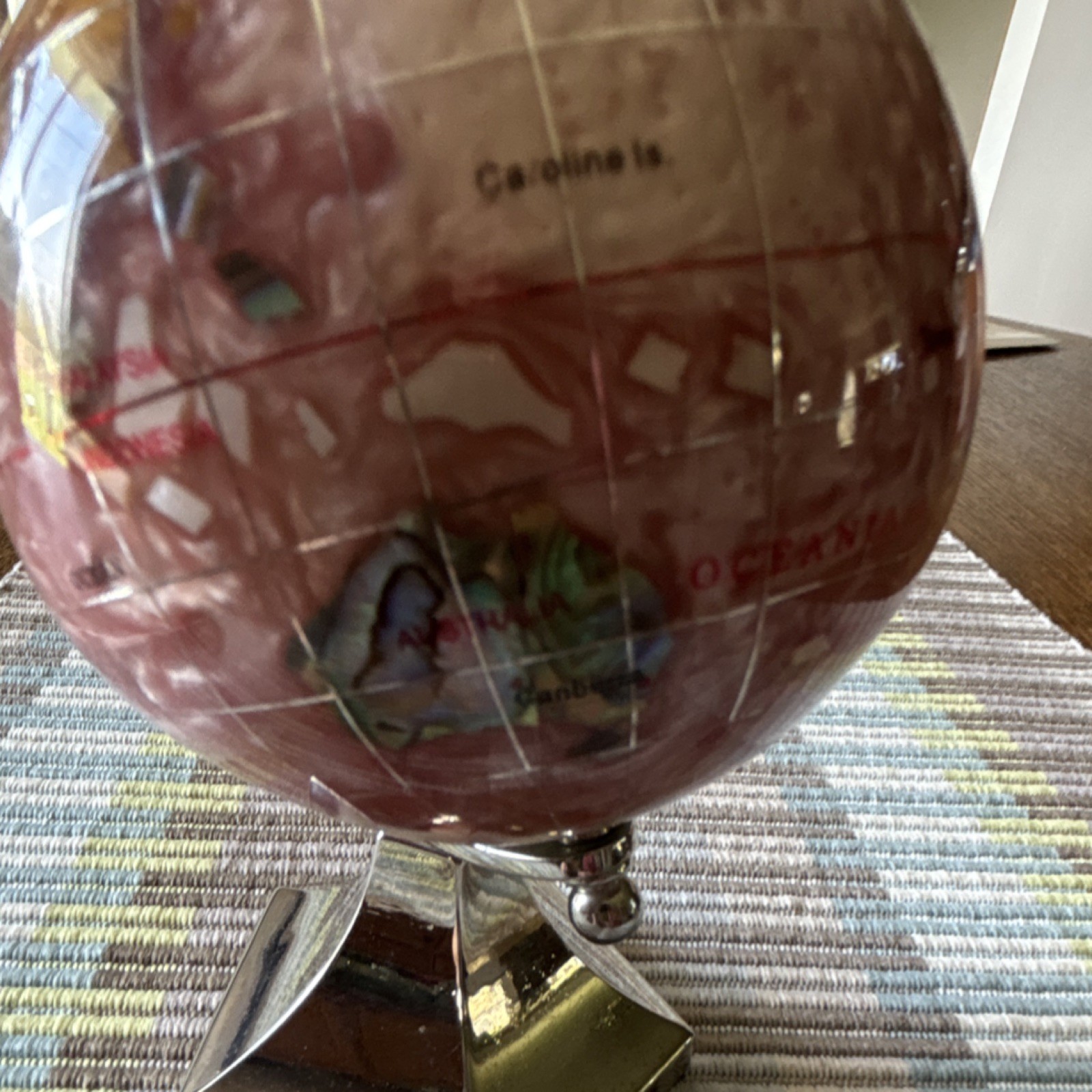 Gemstone Decorative Tabletop Globe Multicolor Metallic Base 5in Small Rotating