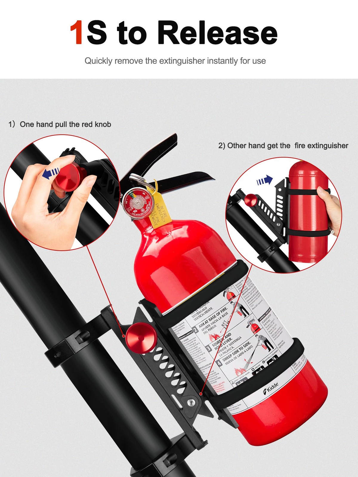 Quick Release UTV Fire Extinguisher Mount Kits, Adjustable Roll Bar Fire