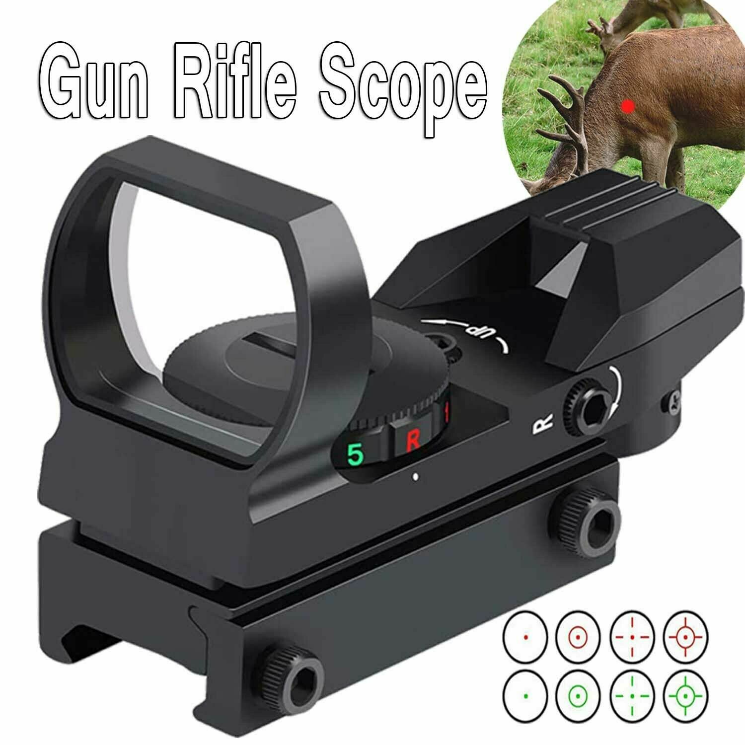 US Tactical Holographic Reflex Red Green Dot Sight 4 Type Reticle for 20mm Rails