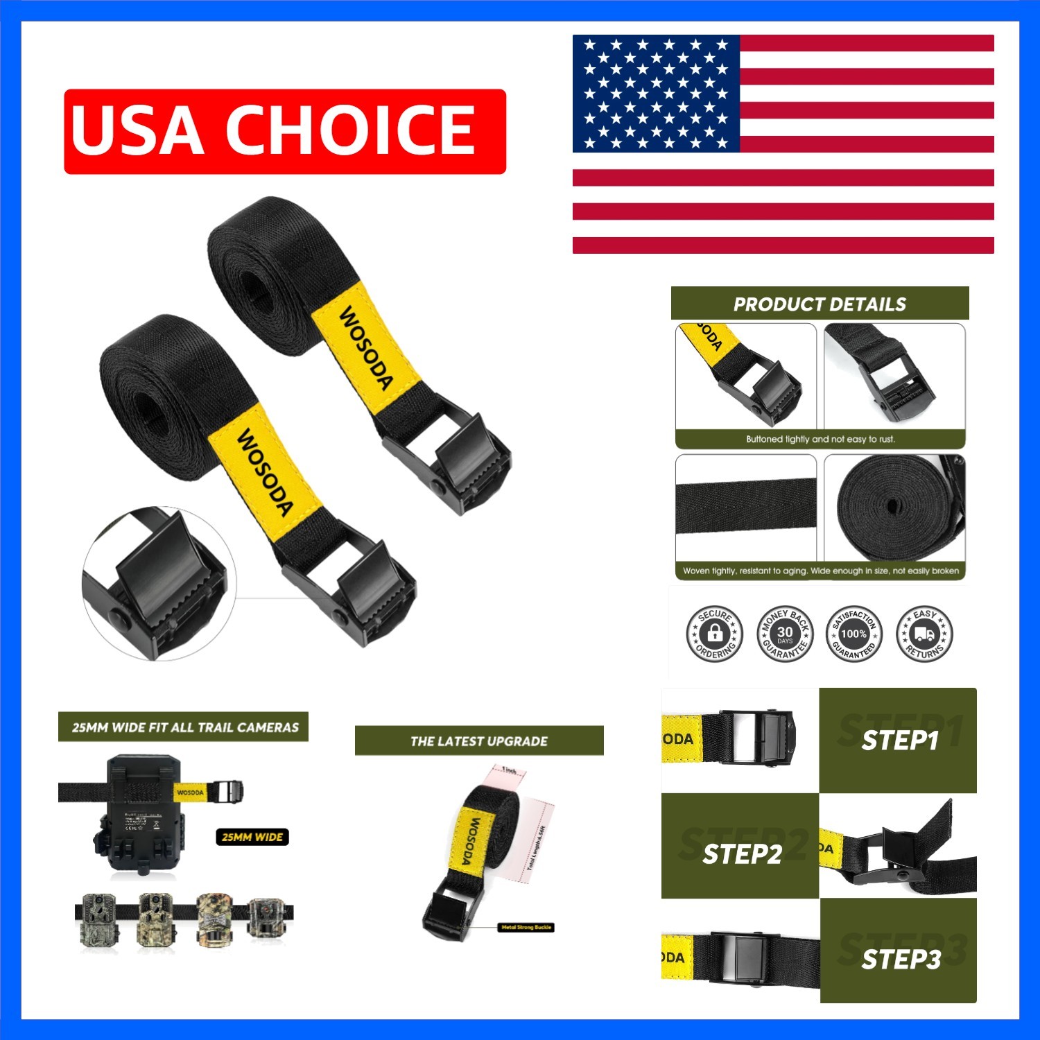 2 Pack Heavy-Duty Hunting Straps - 78.7'' Polyester Fiber Deer Camera Straps