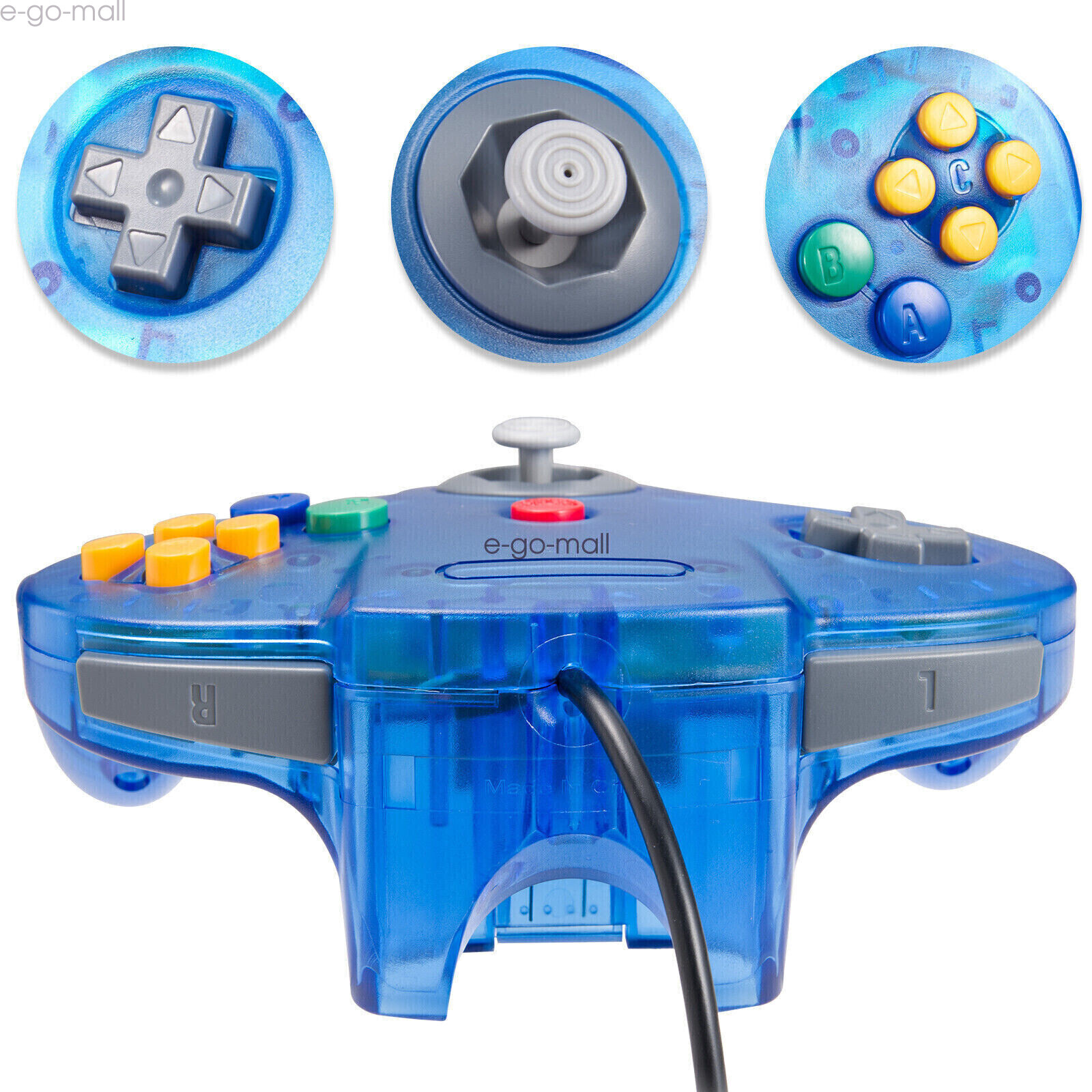 Classic N64 Wired Controller Joystick Remote for Nintendo N64 -Transparent Blue