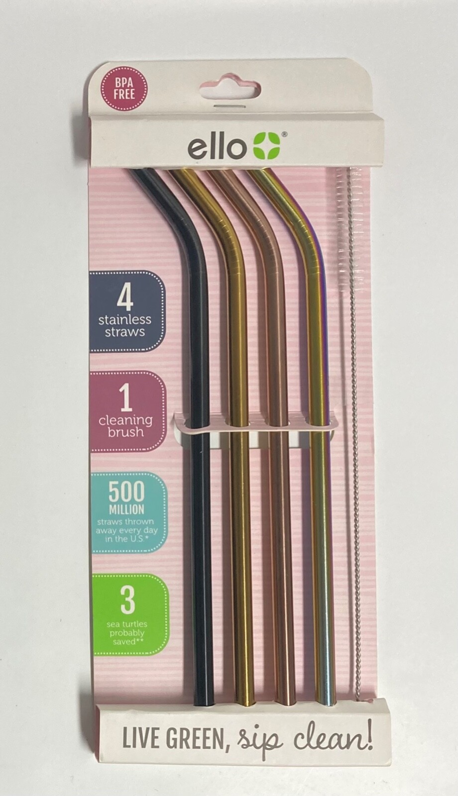 ELLO BPA FREE STAINLESS STEAL STRAWS WITH CLEANING BRUSH