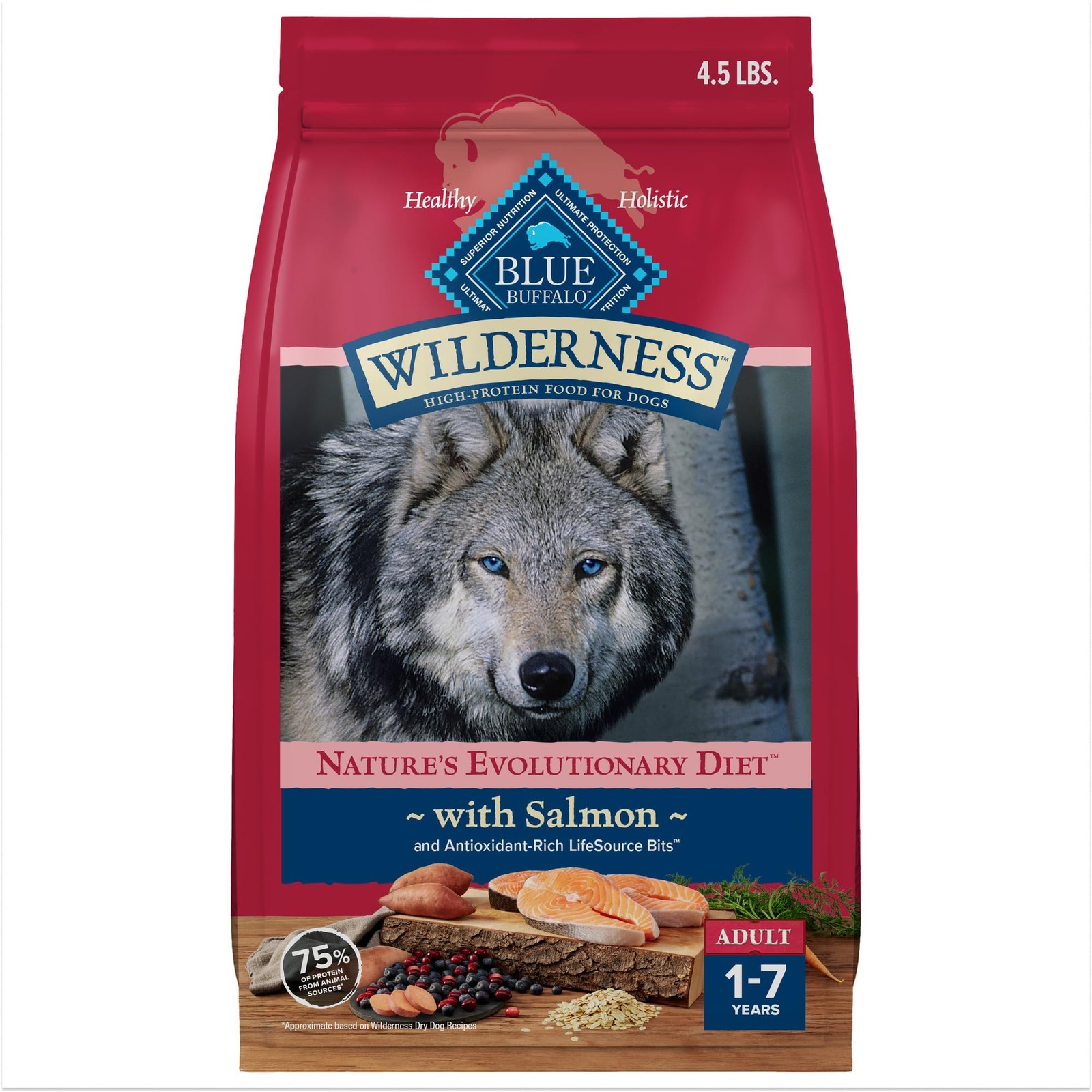 Blue Buffalo Wilderness High-Protein Dry Dog Food, Adult, Salmon Recipe, 80 Char