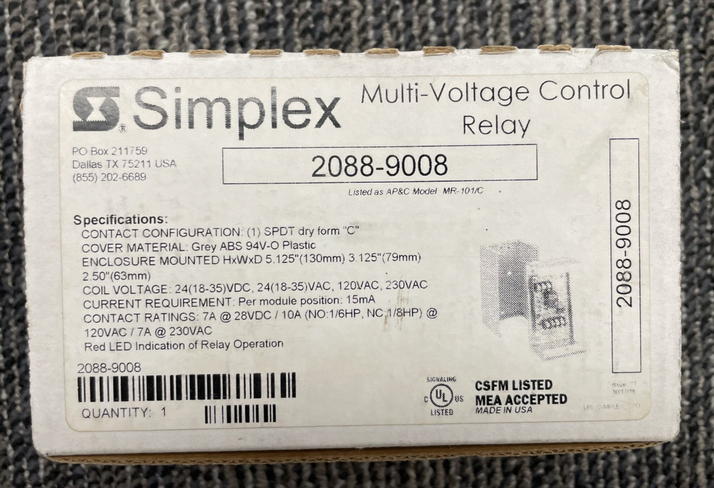 SIMPLEX 2088-9008 Multi-Voltage Control Relay New Open Box