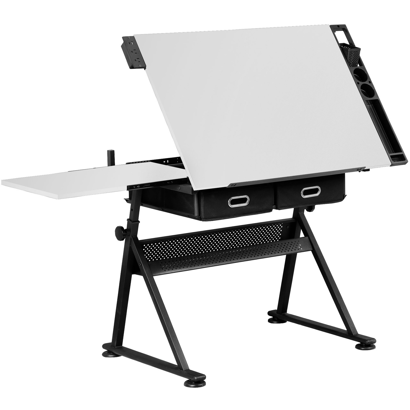 Adjustable Drafting Table for Artists - Drawing Table w/ Drawer & Outlet White