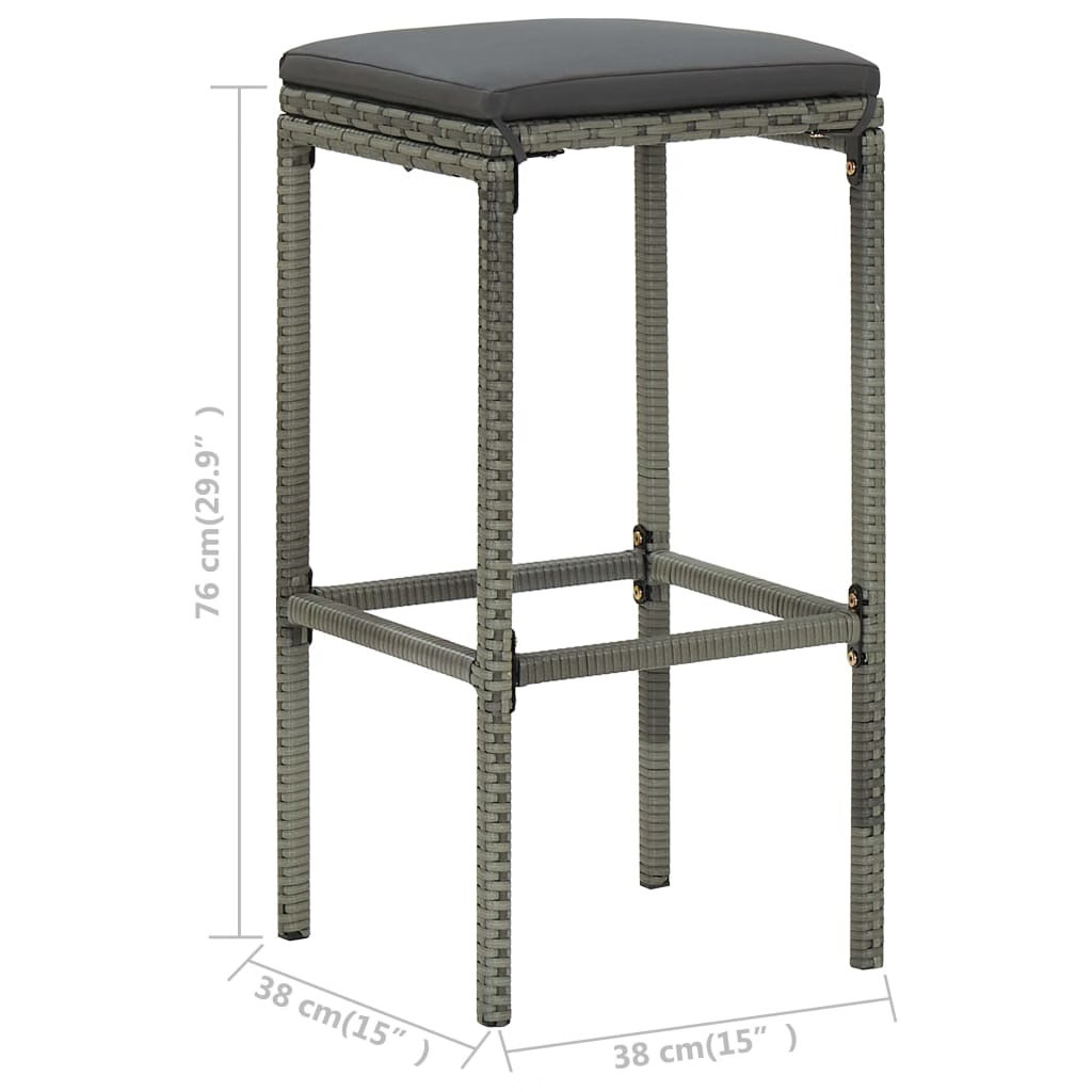 Bar Stools with Cushions 6 pcs Gray Poly Rattan