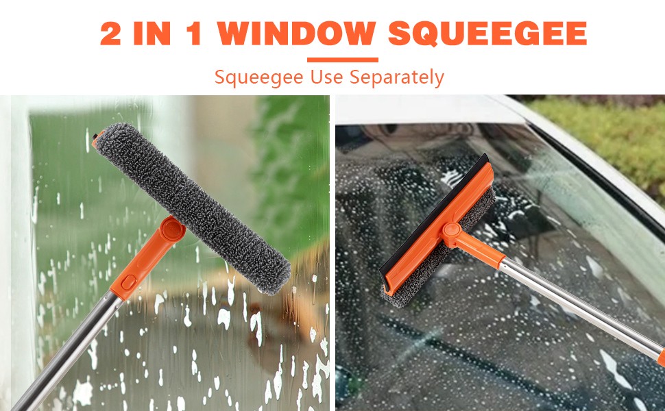 Professional 2 in 1 Window Squeegee with 68" Long Stainless Steel
