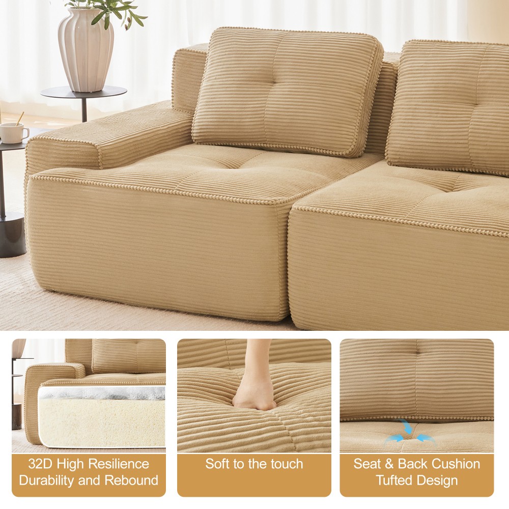 82" L-Shaped Modular Sectional Sofa w/ Ottoman, Corduroy, Camel