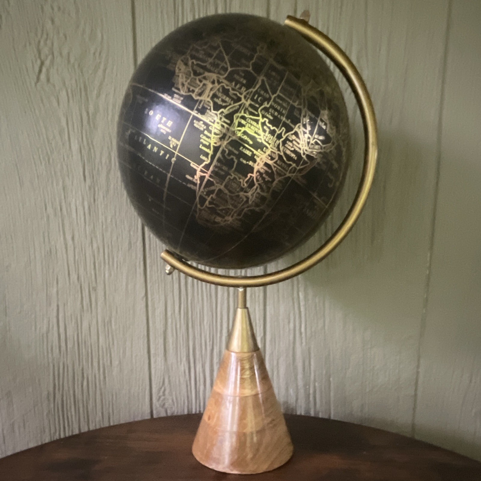 Antique World Globe Reproduction Desktop Table Decorative Black Gold Wood Base