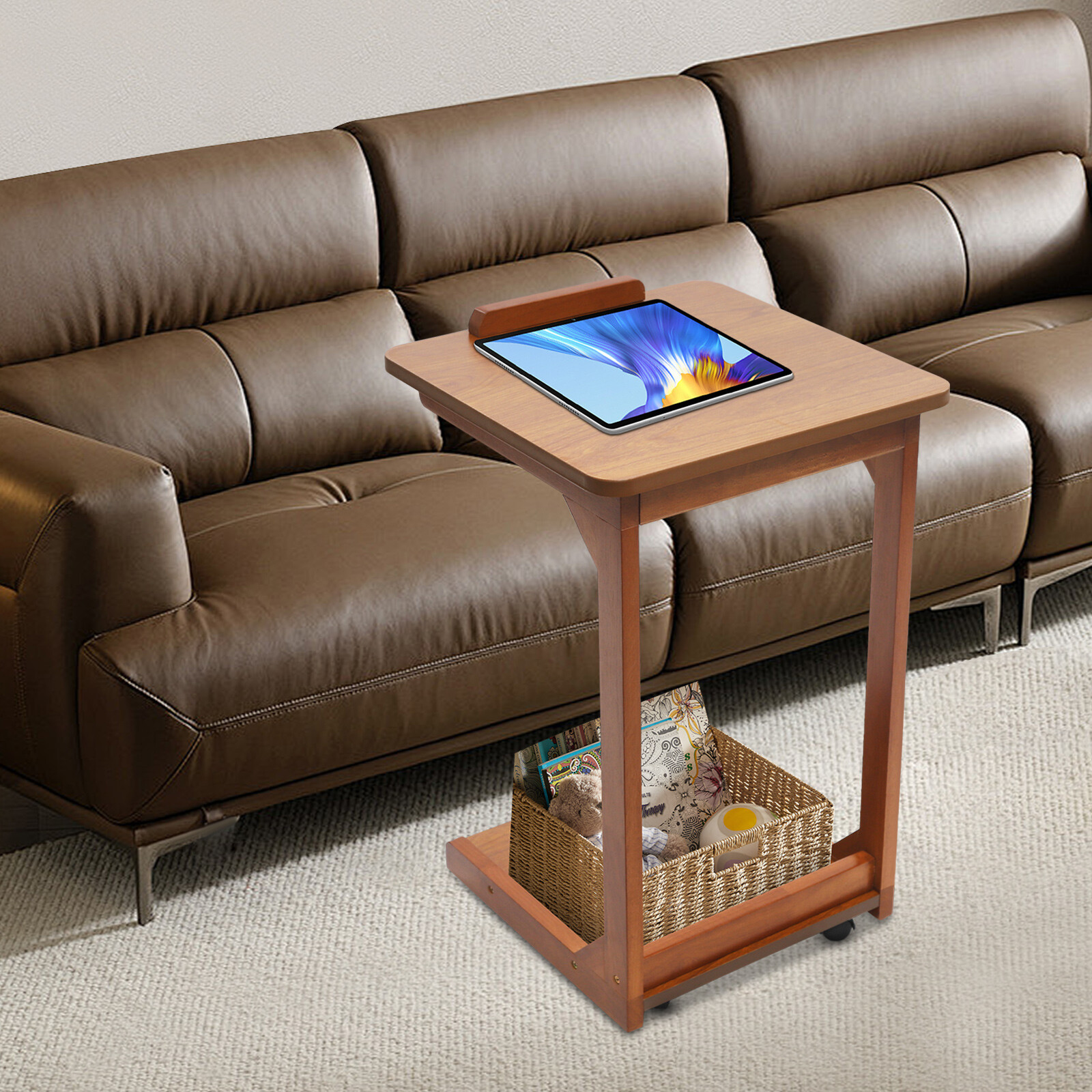 C-shaped Table Couch Table Sofa Bed Side Table W/ Wheels 40*40*63cm 0-40° Angle