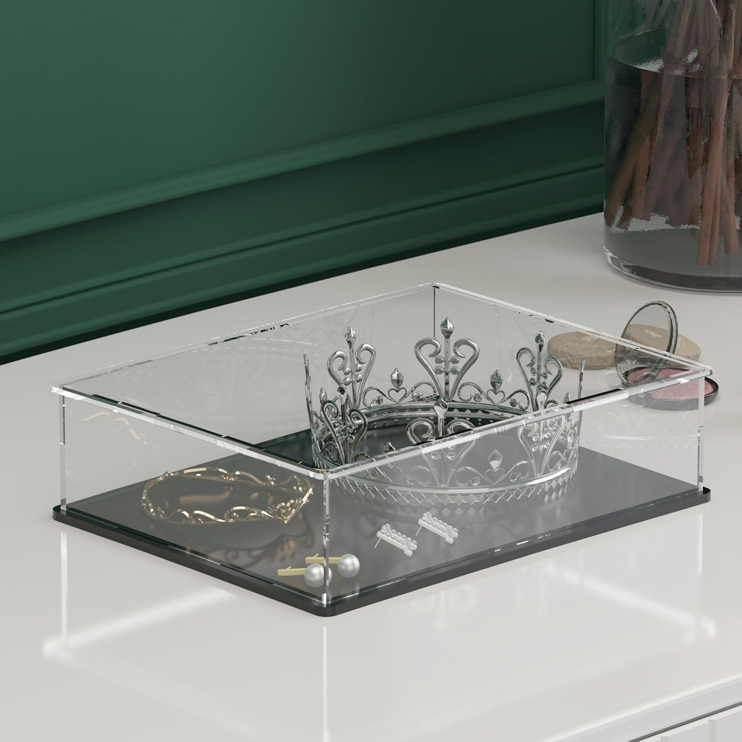 SVENJBB Book Display Case, 10.6x8x2.4 Inch Acrylic Box Black Base & Clear