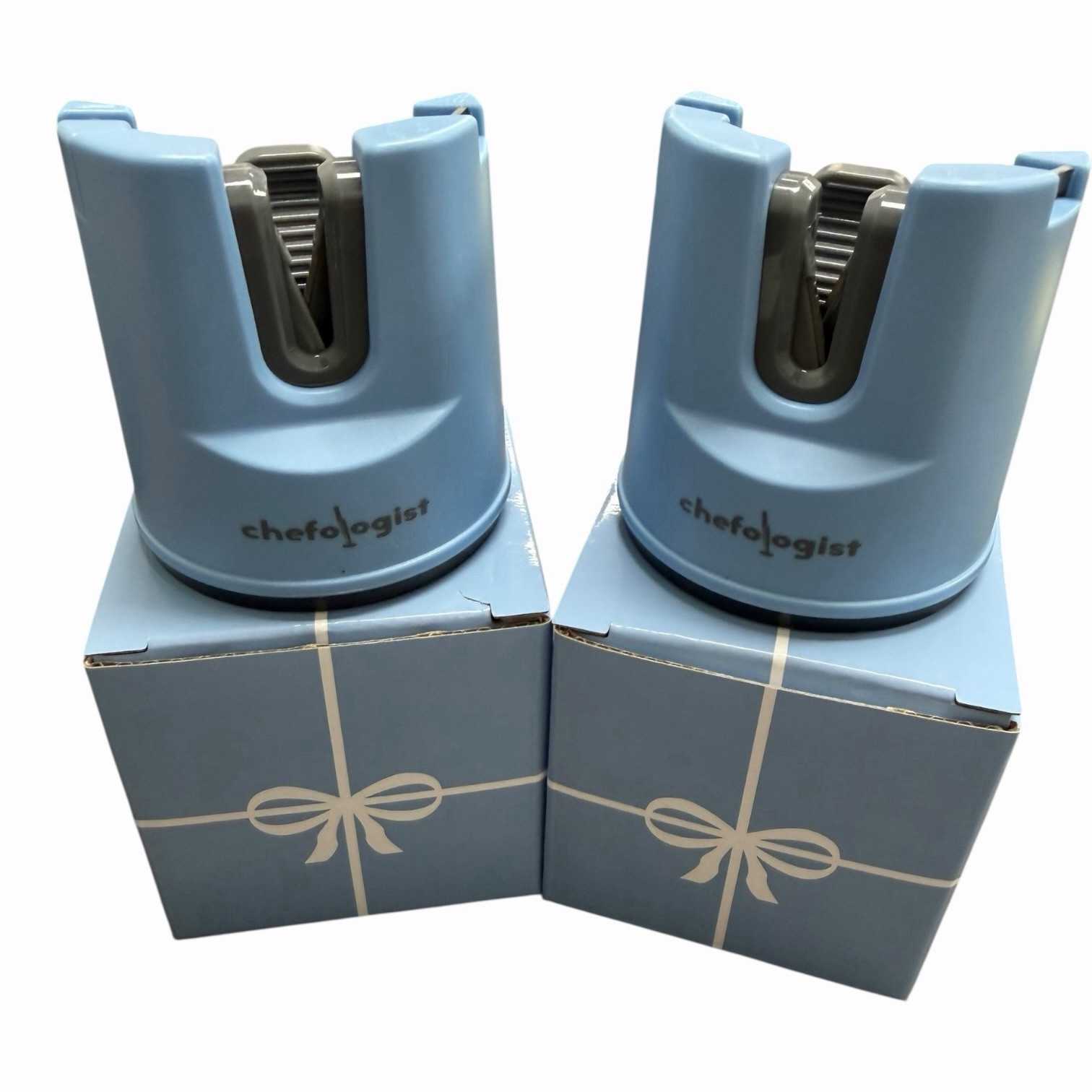 Set Of 2 CHEFOLOGIST  KNIFE SHARPENER New in Box Baby Blue