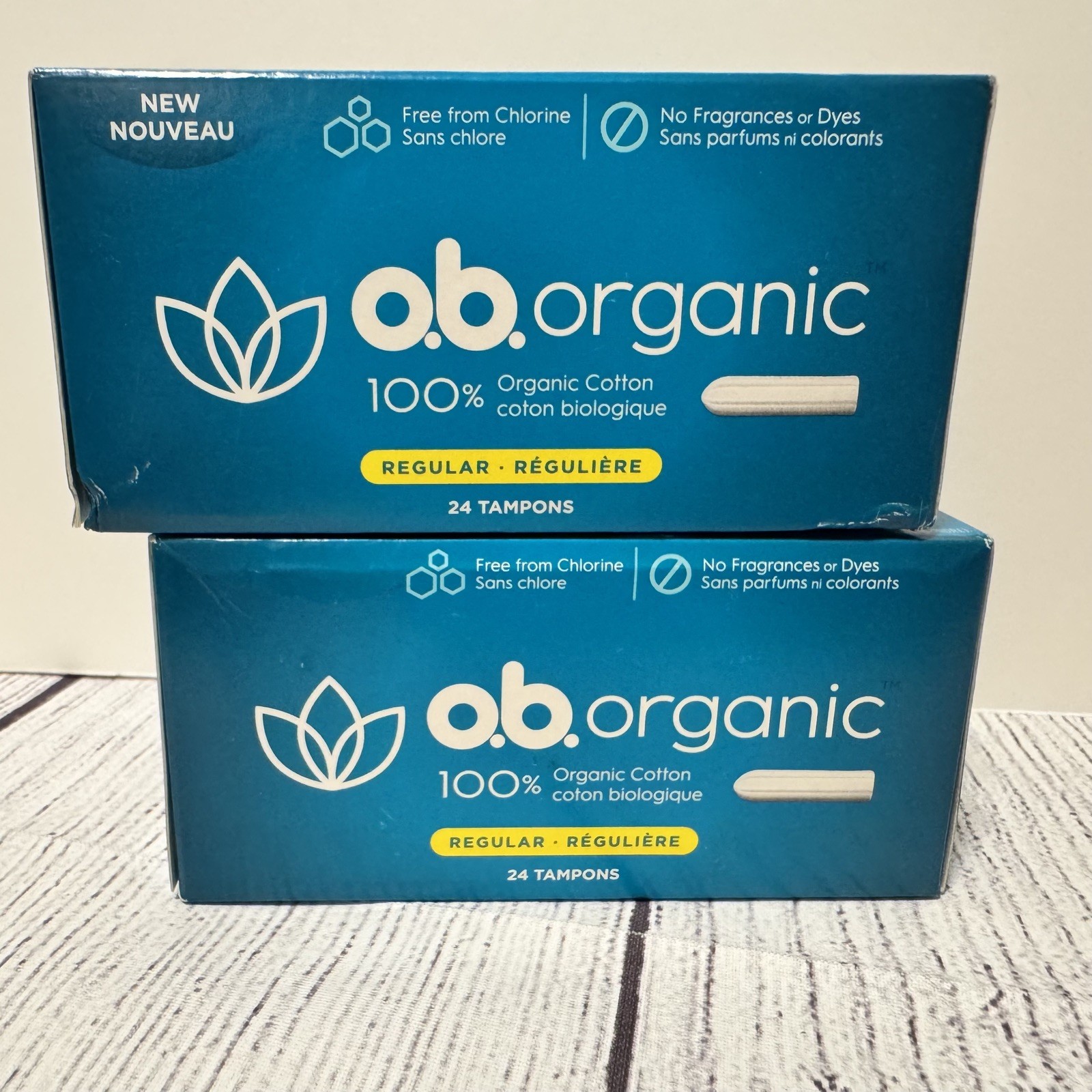 2x o.b. Organic Cotton Tampons Regular Absorb. 24 Count Each Box