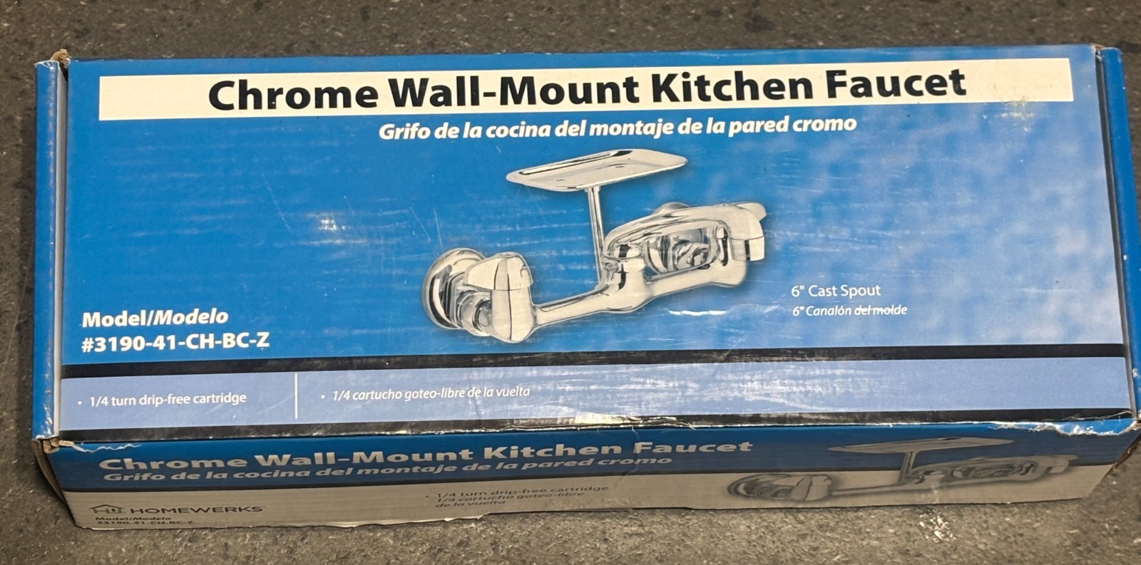 Wall Mount 2 Handle Chrome Kitchen Faucet with Tray 3190-41-CH-BC-Z Homewerks