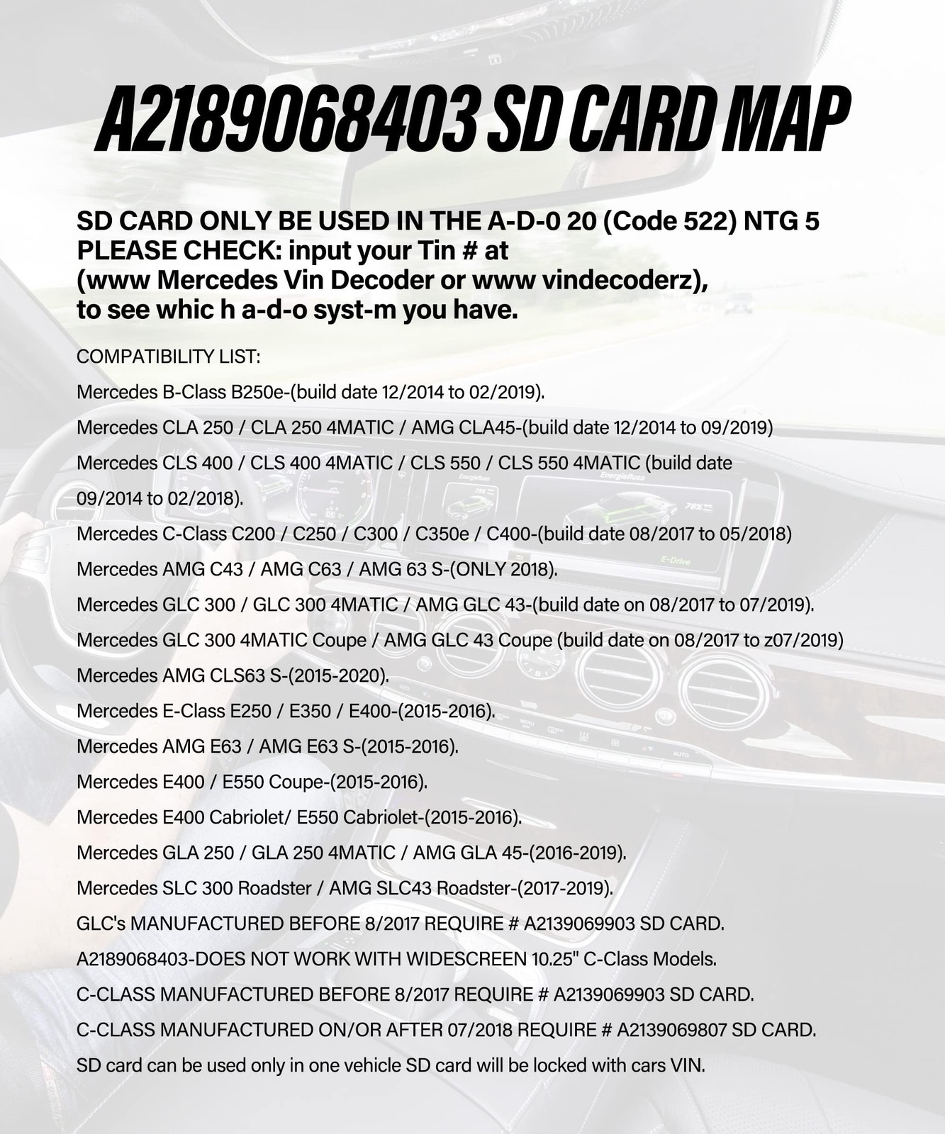 A2189068403 Navigation SD Card for CLA/GLC/GLA/AMG/A/B/C/E-Class