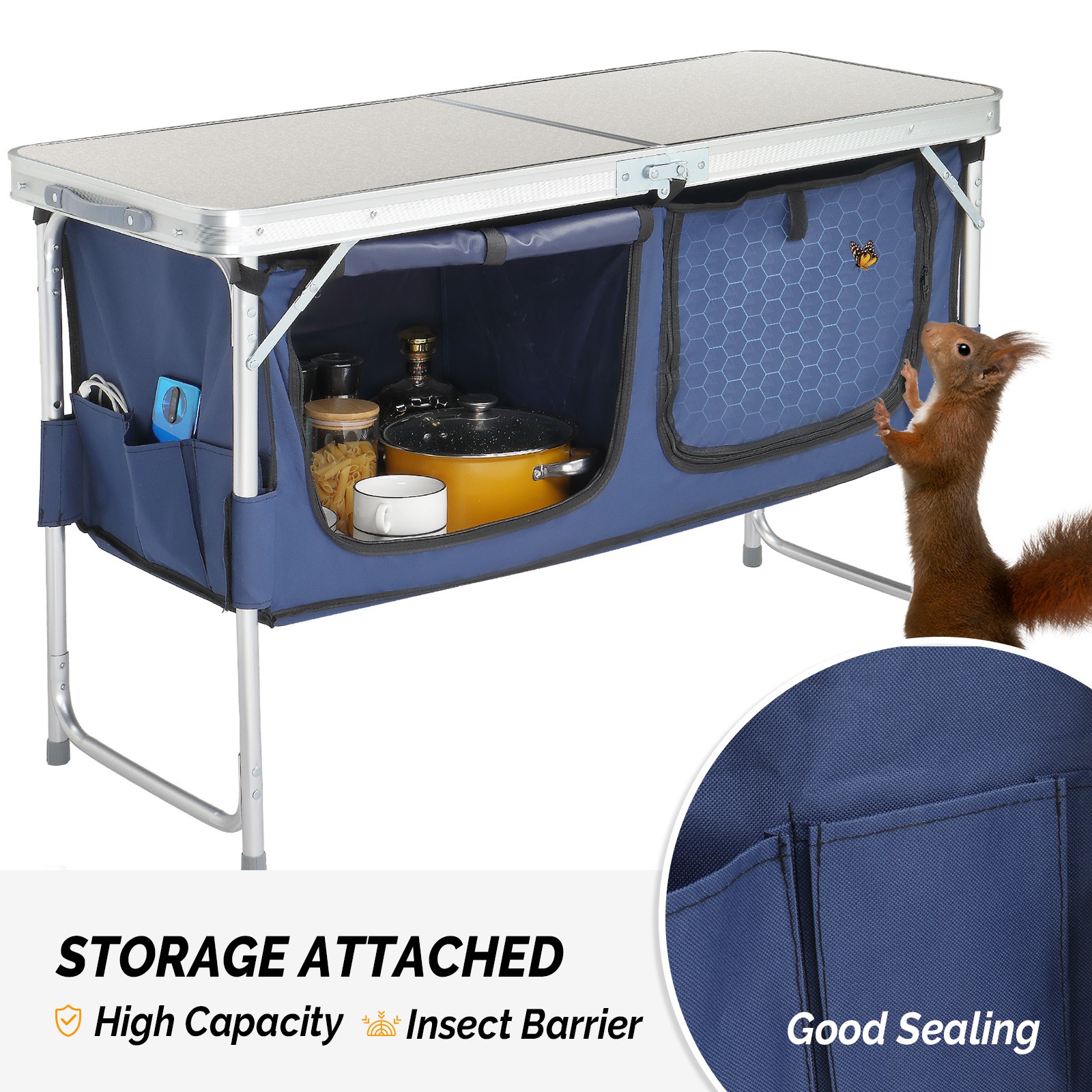 4 Ft Folding Camping Table with Storage - Portable Outdoor Use