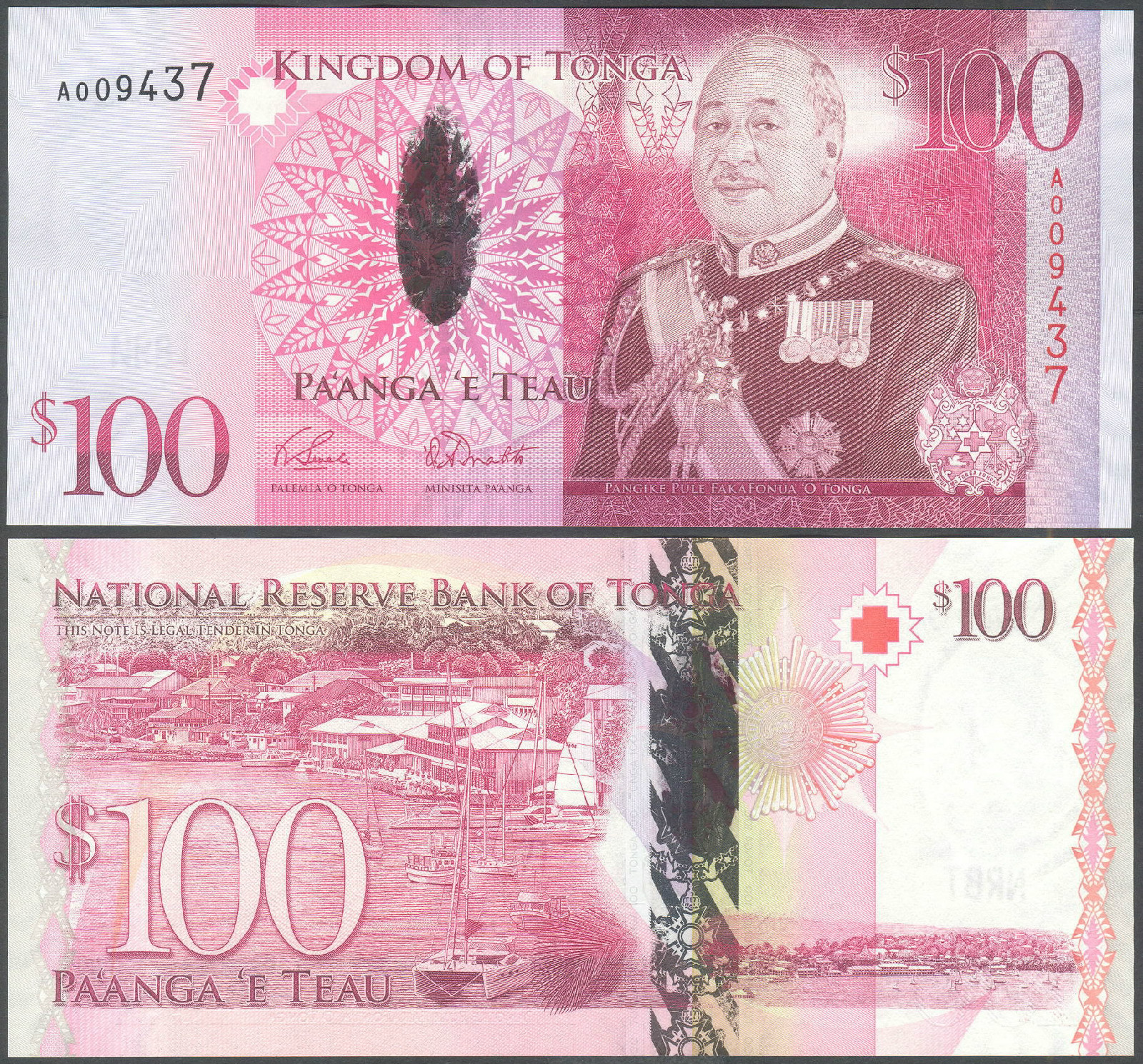 Tonga 100 Pa'anga ND(2008) P43 UNC - Hybrid Polymer