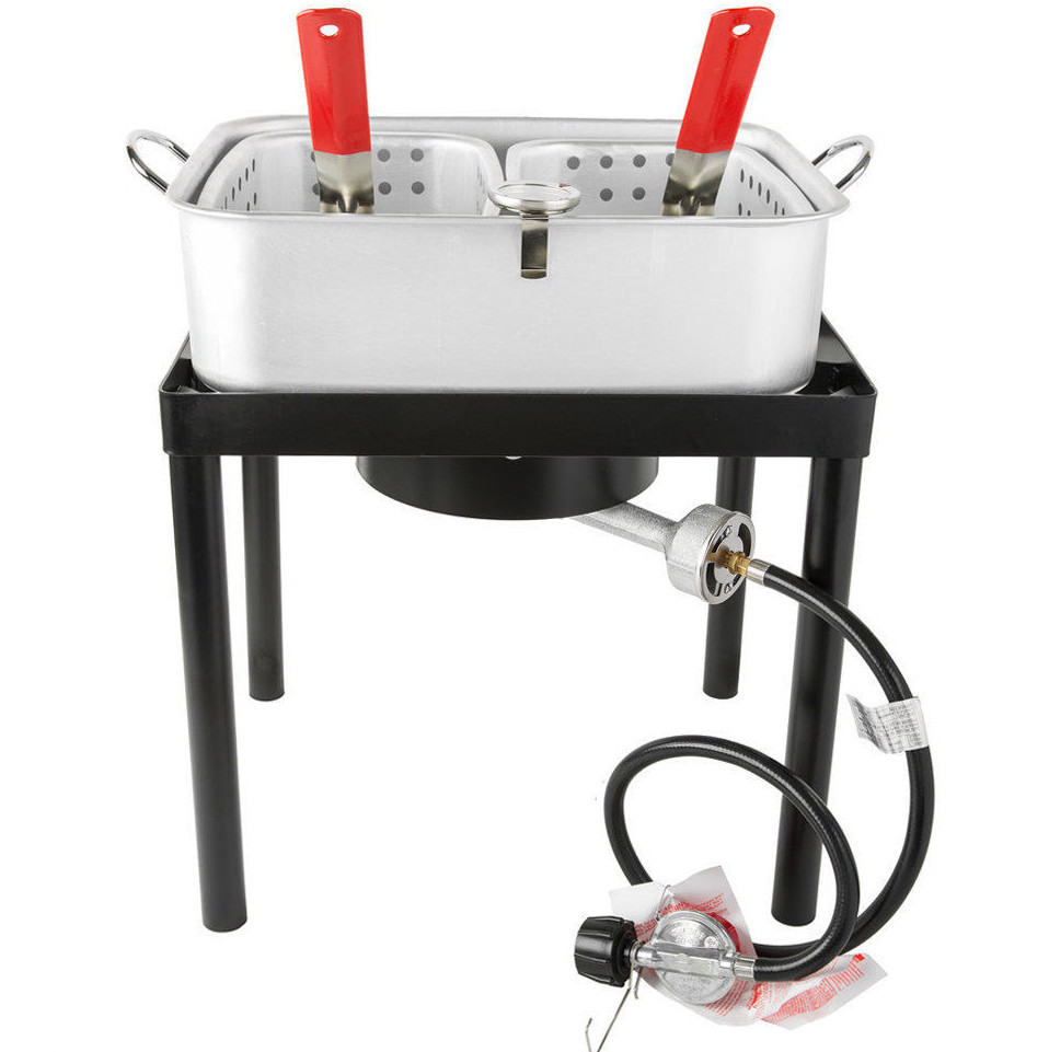 18 Qt. Outdoor Aluminum Dual Basket Fish Deep Fryer Cooker Kit Pot Propane LP