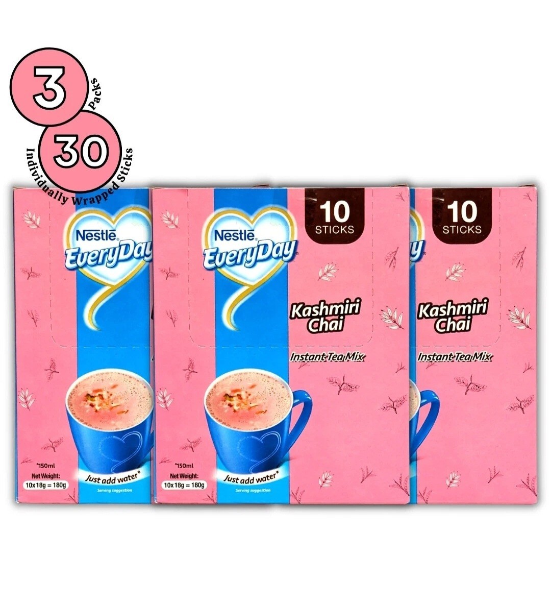 (Kashmiri Chai) Nestle Everyday Instant Tea Mix Pink Tea- (30 Sachet Bonus Pack)