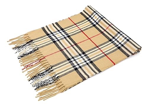 Cashmere Feel Tartan Plaid Scarf - Classic Winter Scarf for Men & Camel Plaid
