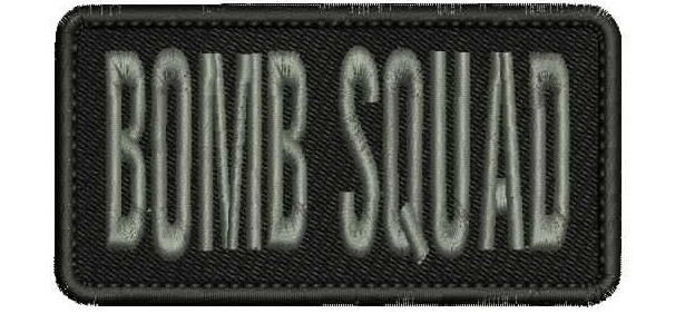BOMB SQUAD embroidery patches 2x4 hook gray letters