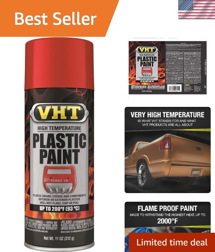 Durable Red Metallic Spray Paint for High-Temperature Plastic - 11 Fluid Ounces