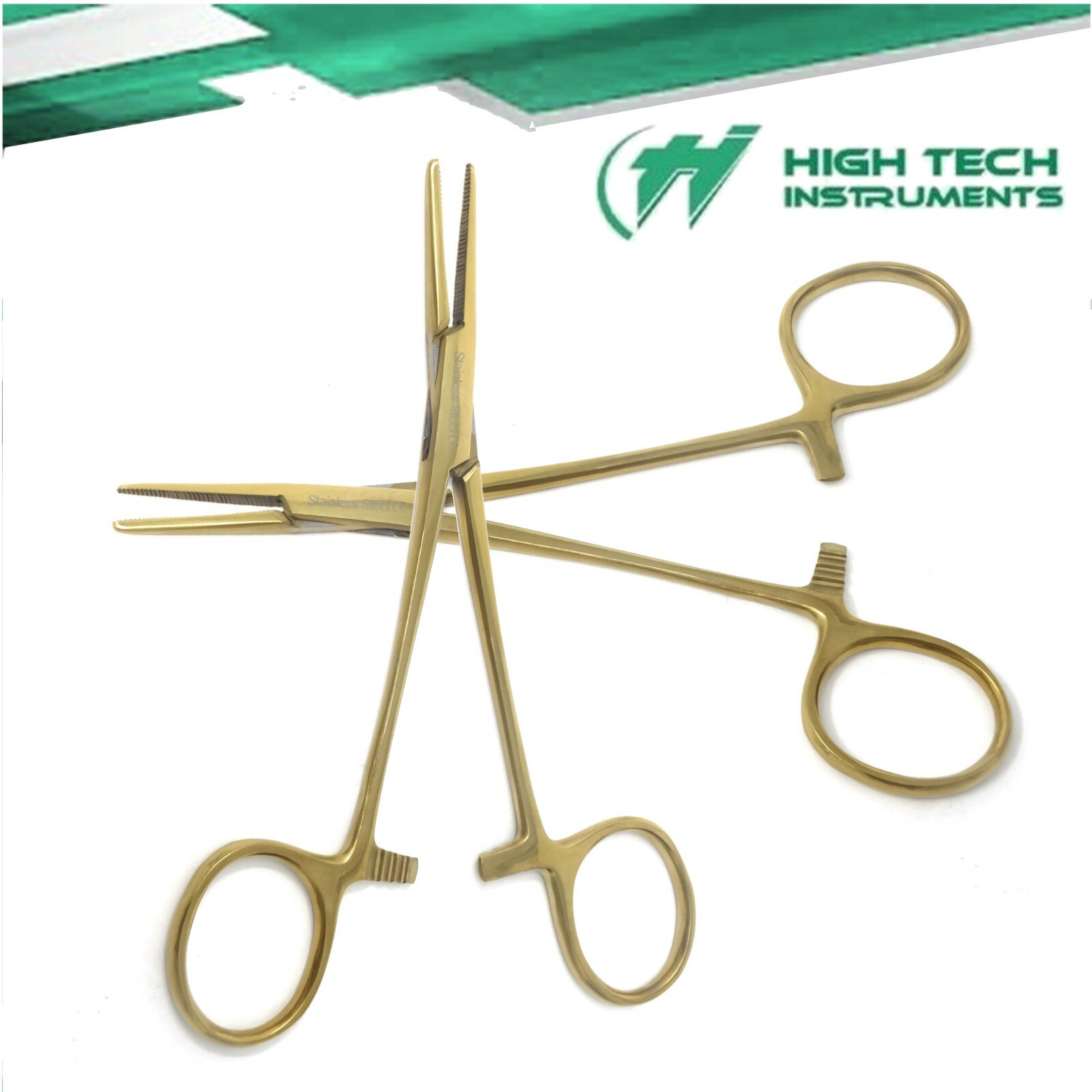 2 Pcs Body Piercing Forceps Locking Hemostats 5" Straight Jaws Gold Micro Tool