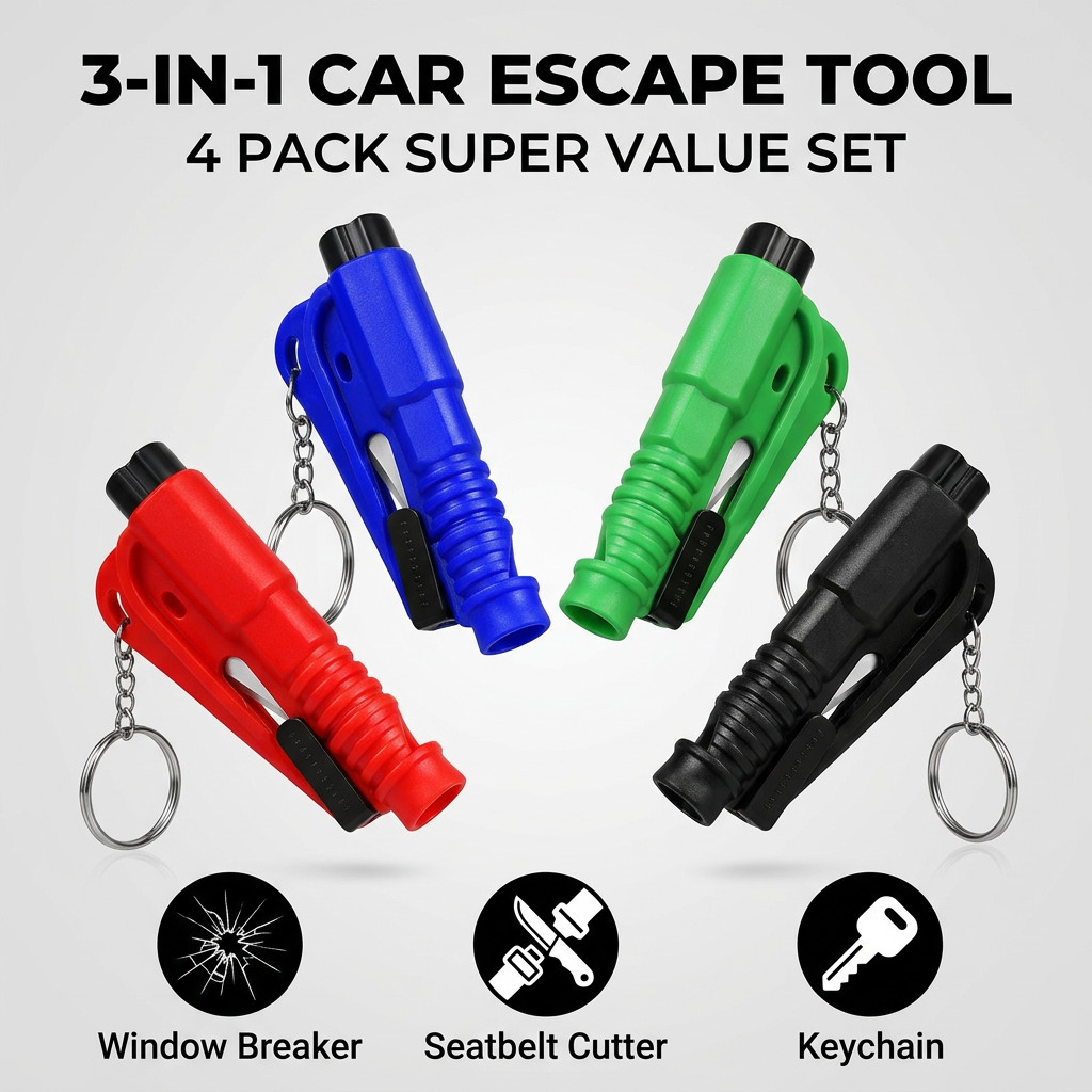 4PCS Glass Break Window Breaker Punch Seat Belt Cutter Keychain Car Escape Tool