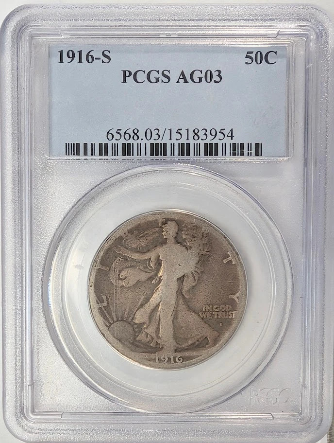 1916 S Walking Liberty Half Dollar PCGS AG-3