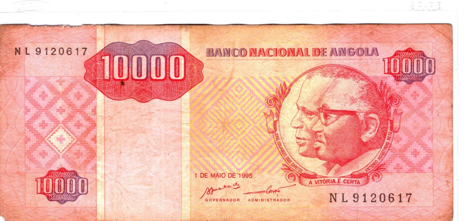 Angola 10,000 Kwanzas Banknote 1995 Used see pictures NL9120617