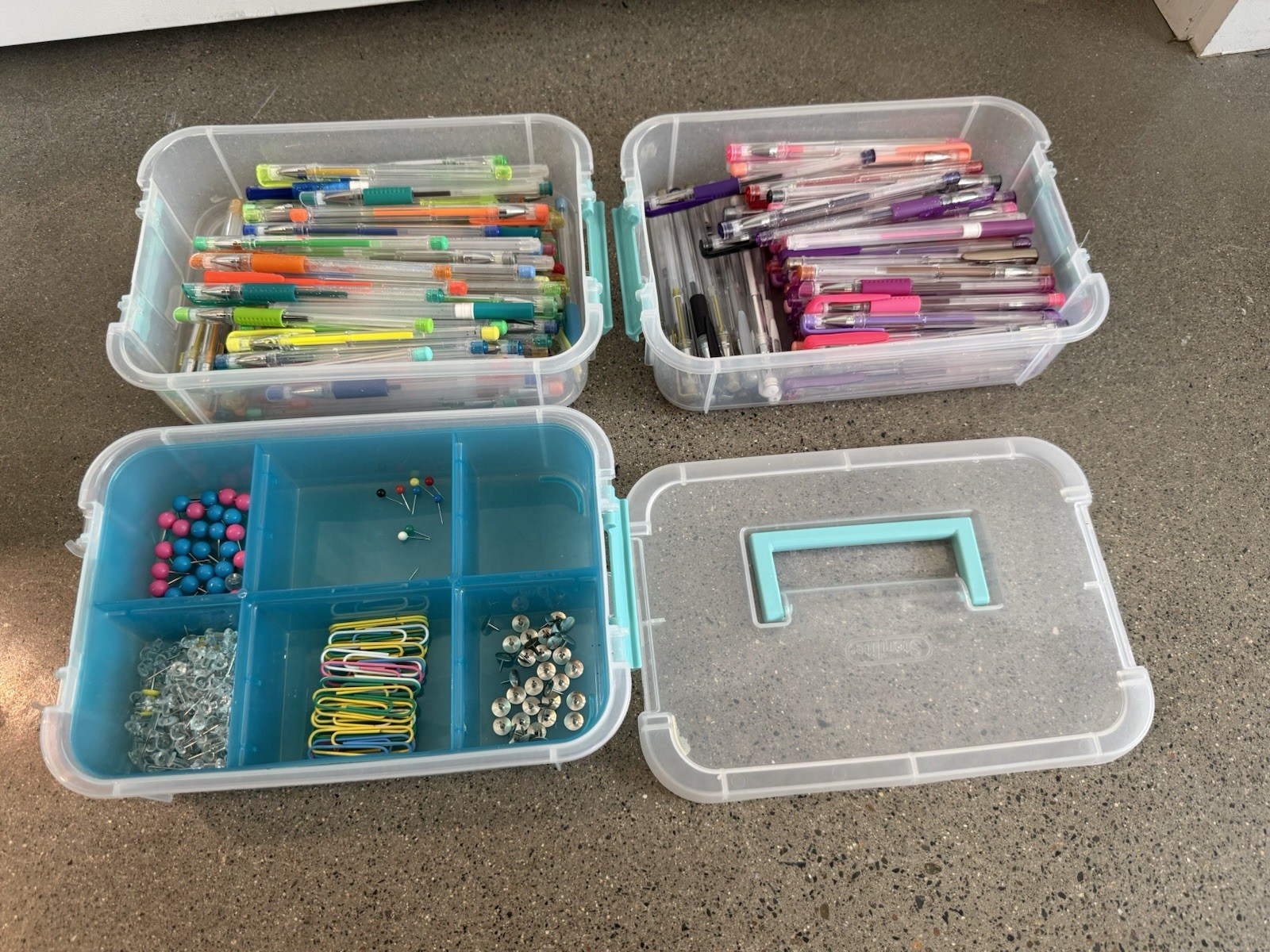 Clear/Blue Plastic Craft Storage Organizer Box with Handle & Compartments