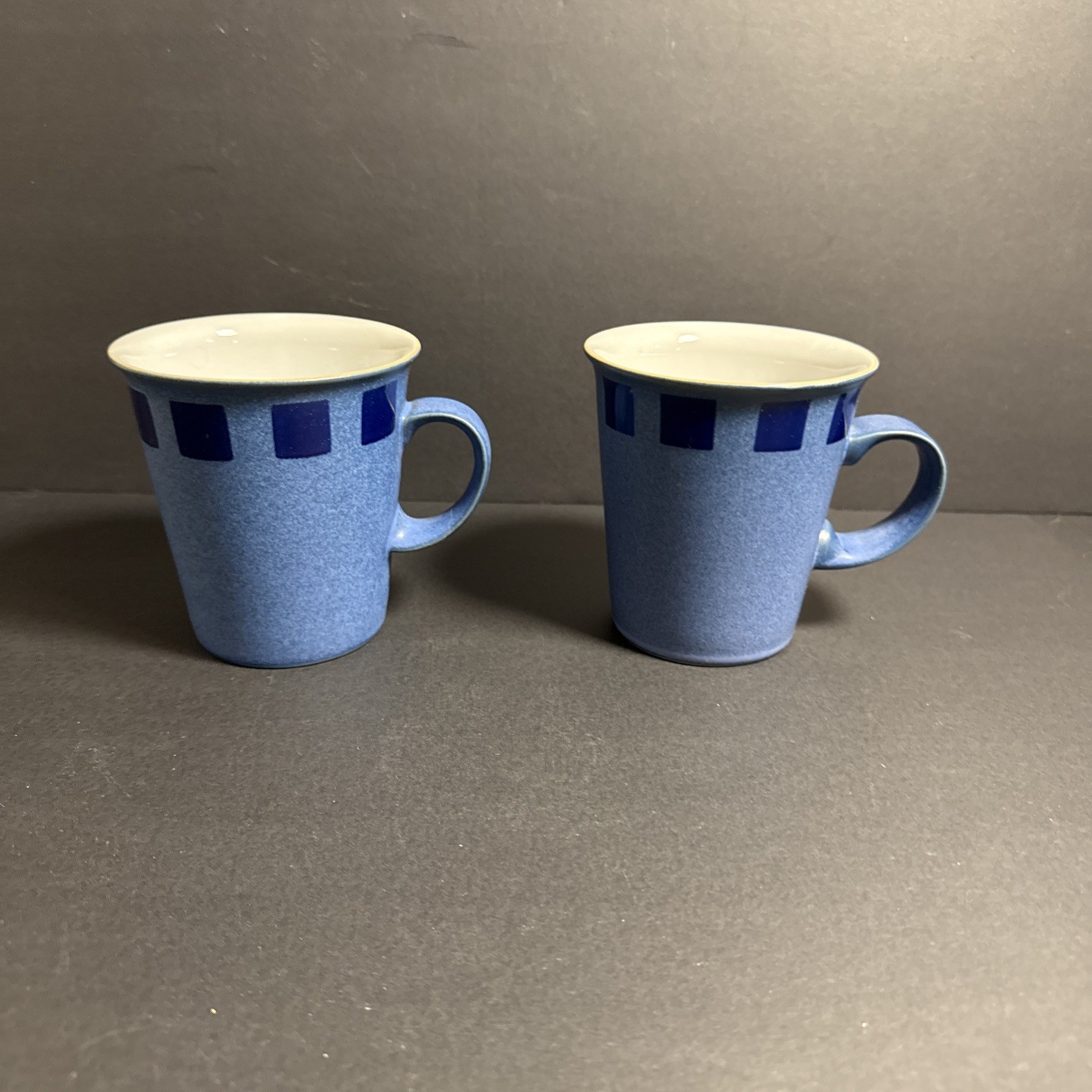 Set Of 2 Denby Langley Reflex Blue Squares Coffee Tea Mug Cup Stoneware England